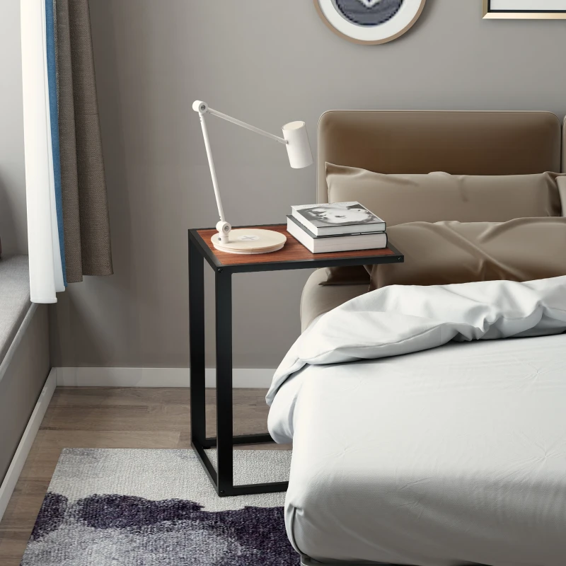 HOMCOM C-Shaped End Table, Laptop Table with Metal Frame, Sofa Side Table for Living room, Bedroom, Walnut
