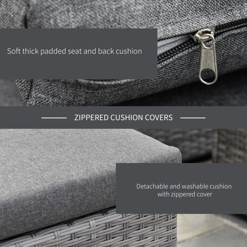 Outsunny 3-Piece Patio Furniture Set Modern Sectional Sofa Rattan Chair Wicker Conversation Set Outdoor Hand Woven Rattan Wicker Furniture Patio Coffee Table Sofa Set, Grey