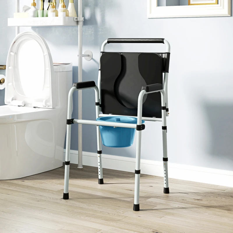 HOMCOM Bedside Commode Chair for Seniors, Adults, Handicap, Raised Toilet Seat with Arm, Adjustable Height, 331 lbs, Black
