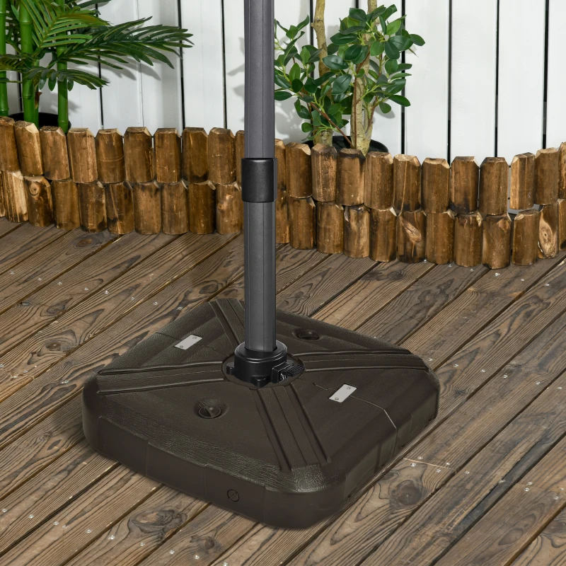 Outsunny Fillable Patio Cantilever Umbrella Base with Wheels, Heavy-duty Offset Umbrella Weights with Easy-Fill Spouts, Steel Cross Base, 430lbs Sand or 375lbs Water Filled, Coffee
