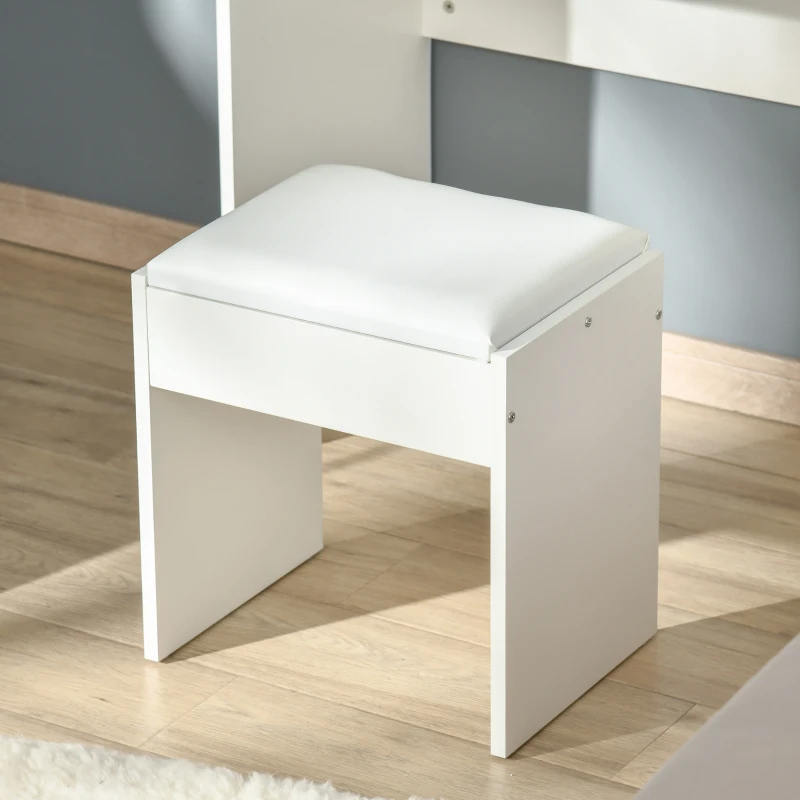 HOMCOM Modern Vanity Set with Flip Top Mirror and Cushioned Stool, Dressing Table with Storage Drawer for Bedroom, White