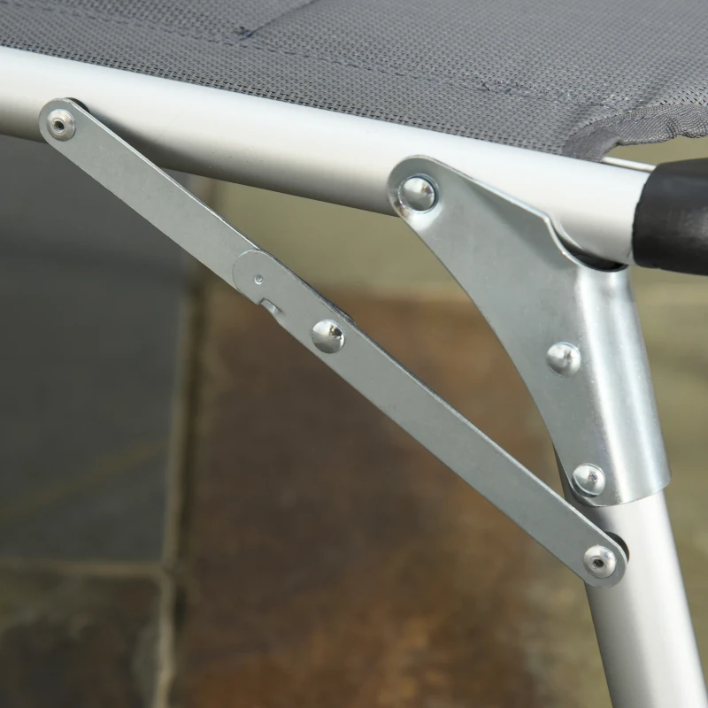 Outsunny Folding Lounge Chair Outdoor 5-Level Reclining Chaise Lounge Chair Outdoor Camping Tanning Chair with Aluminum Frame, Padding, and Headrest for Beach, Yard, Patio, Pool, Gray