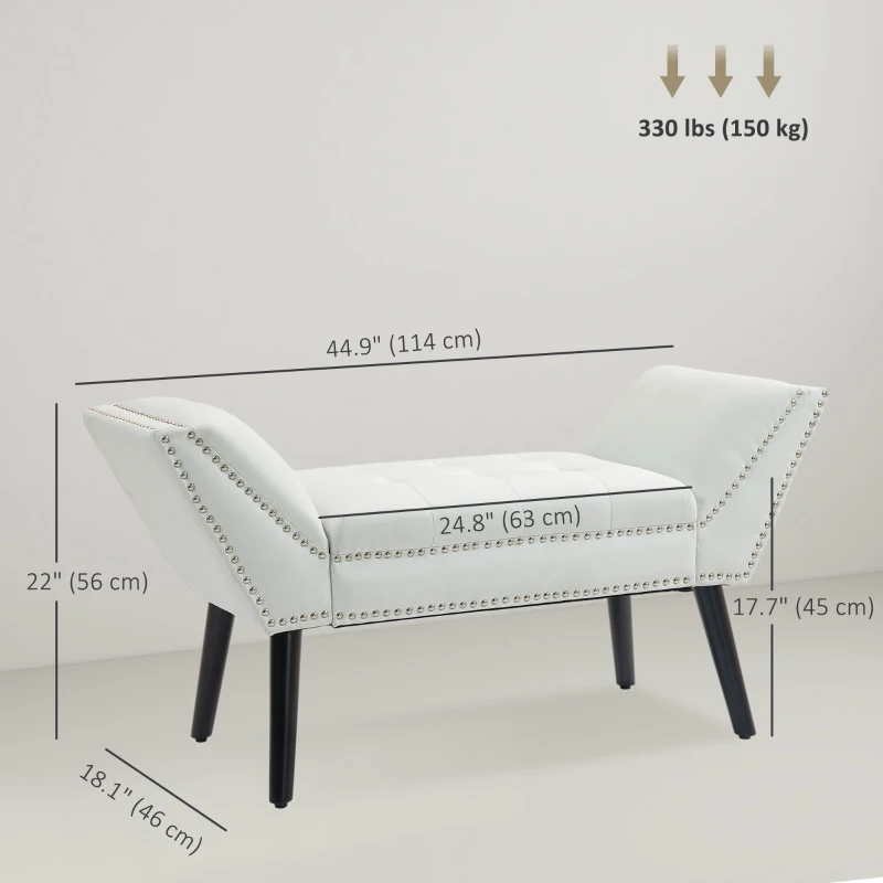 HOMCOM Modern Upholstered Bench, End of Bed Bench for Bedroom, Hallway Bench with Arms and Nailhead Trim