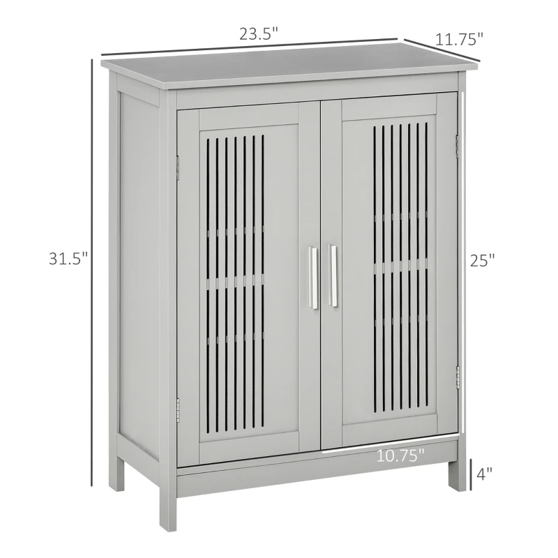 kleankin Modern Bathroom Floor Cabinet, Free Standing Linen Cabinet, Storage with 3 Tier Adjustable Shelves, Grey