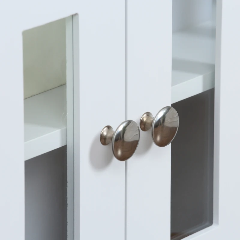 HOMCOM Sideboard, Buffet Cabinet with 3 Tempered Glass Doors, Stripe Pattern and Adjustable Storage Shelf, Credenza, White