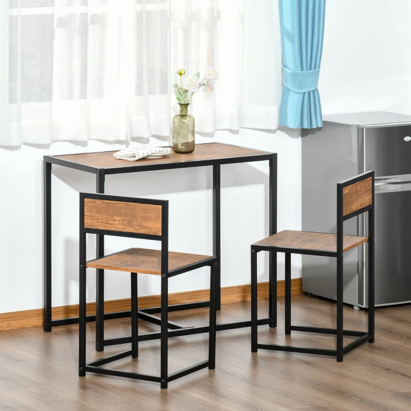 HOMCOM 3-Piece Industrial Dining Table Set for 2, Kitchen Table and Chairs, Dining Room Sets for Small Spaces, Rustic Brown