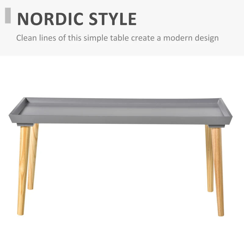 HOMCOM Coffee Table with Tray Top, Nordic Center Table with Pine Wood Legs, Rectangle Coffee Tables for Living Room, Gray