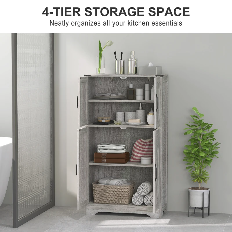 HOMCOM Farmhouse Kitchen Pantry, Freestanding Kitchen Pantry Storage Cabinet with Barn Doors and Adjustable Shelves, Grey