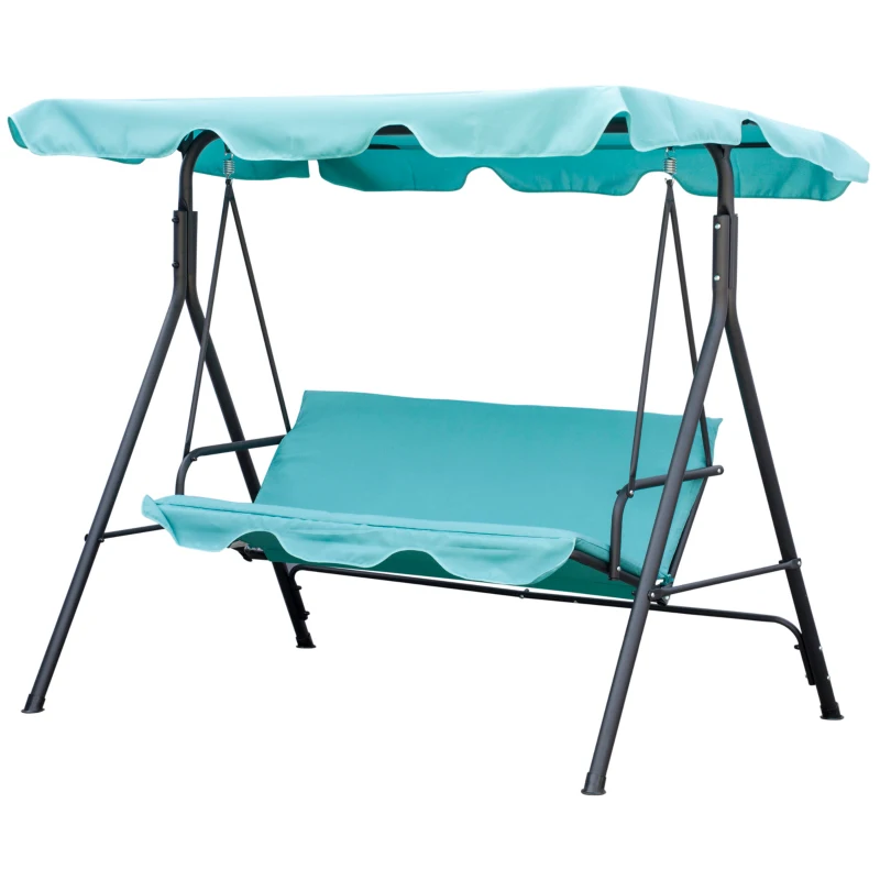 Outsunny 3-Seater Outdoor Porch Swing with Adjustable Canopy, Patio Swing Chair for Garden, Poolside, Backyard, Teal