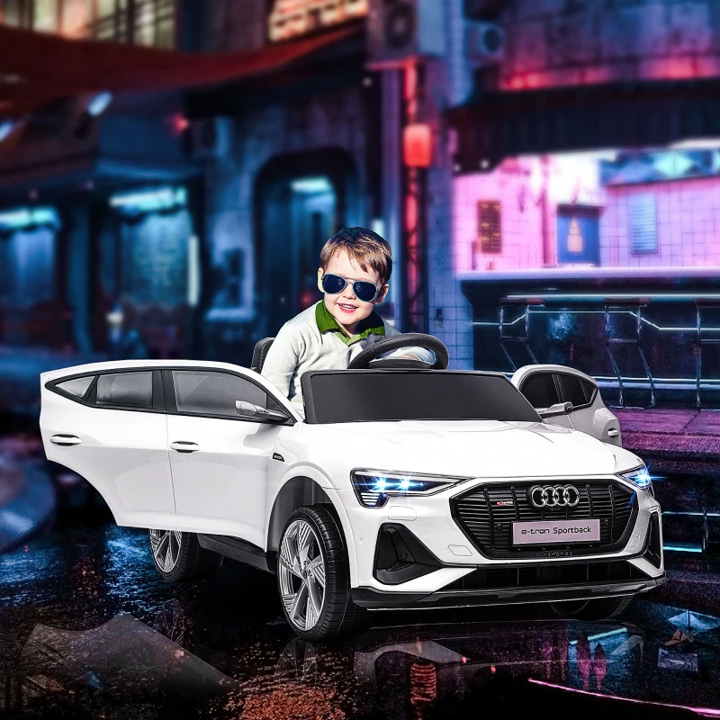 Aosom 12V Kids Electric Ride On Car, Audi E-tron, Battery Powered Toy with Parent Remote Control, Suspension System, Auxiliary Wheels, LED Lights, Music and Horn,  MP3 Player, White