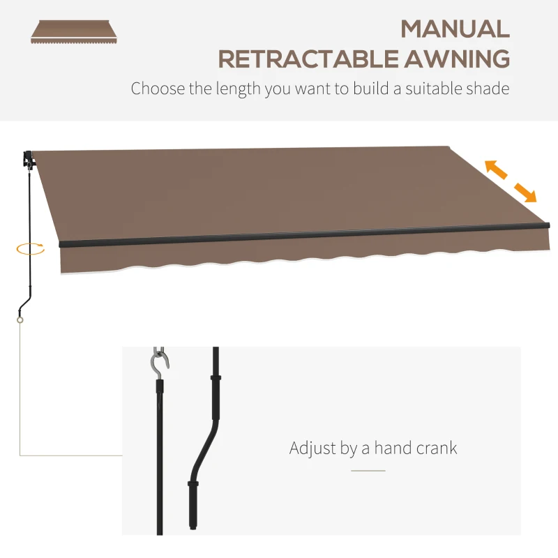 Outsunny 13' x 10' Retractable Awning, 280gsm UV Resistant Sunshade Shelter for Deck, Balcony, Yard, Coffee(m-4)