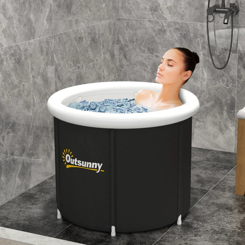 Outsunny Cold Plunge Tub, Portable Ice Bath Cold Water Therapy Tub with Thermo Lid, for Athletes Recovery, Black