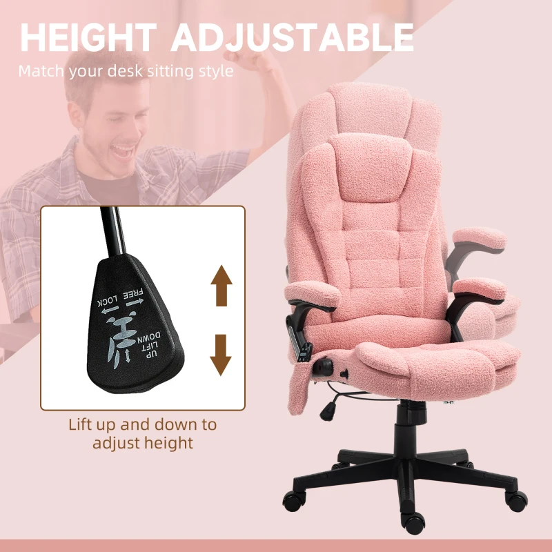 Vinsetto 6 Point Executive Office Chair with Heat, Velvet High Back Vibrating Massage Office Chair, Pink