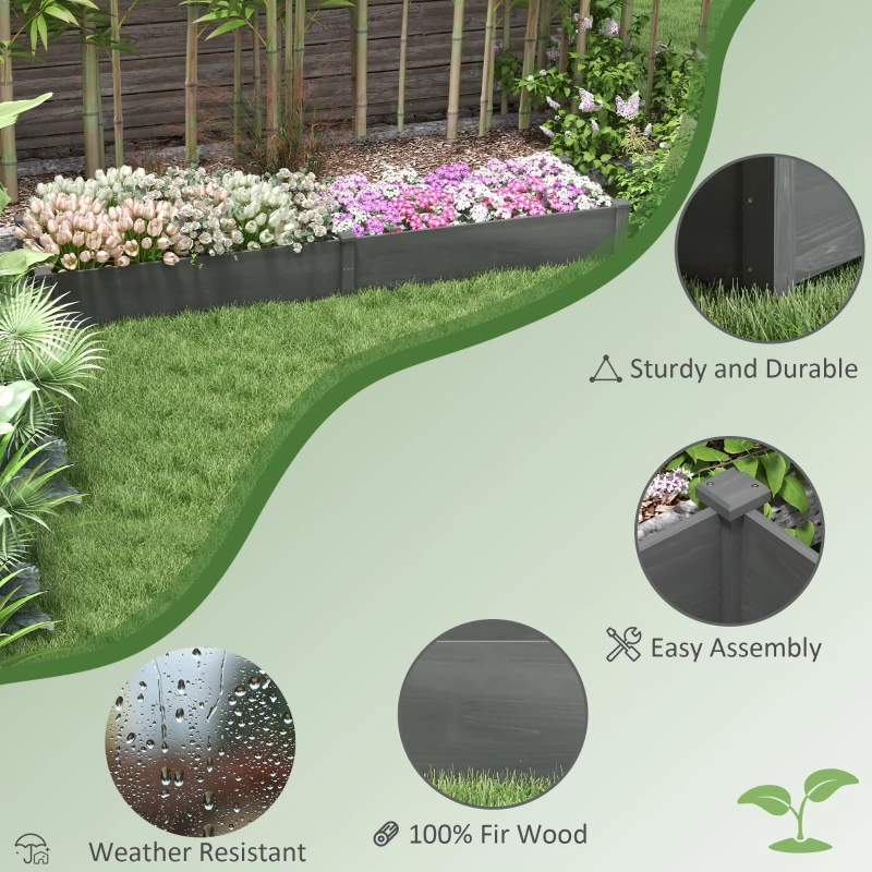Outsunny Garden Bed with 2 Planter Box and Non-woven Fabric Liner for Backyard, Patio, 96" x 24" x 10", Grey