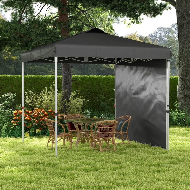 Outsunny 8 x 8 Pop Up Canopy with 1 Sidewall, Carry Bag and 4 Sand Bags, Height Adjustable Instant Sun Shelter, Dark Grey