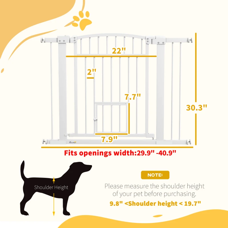 PawHut 30"-41" Extra Wide Walk Through Dog Gate w/ Cat Door, 3-Inch & 5.5-Inch Extension Kits, 30" High