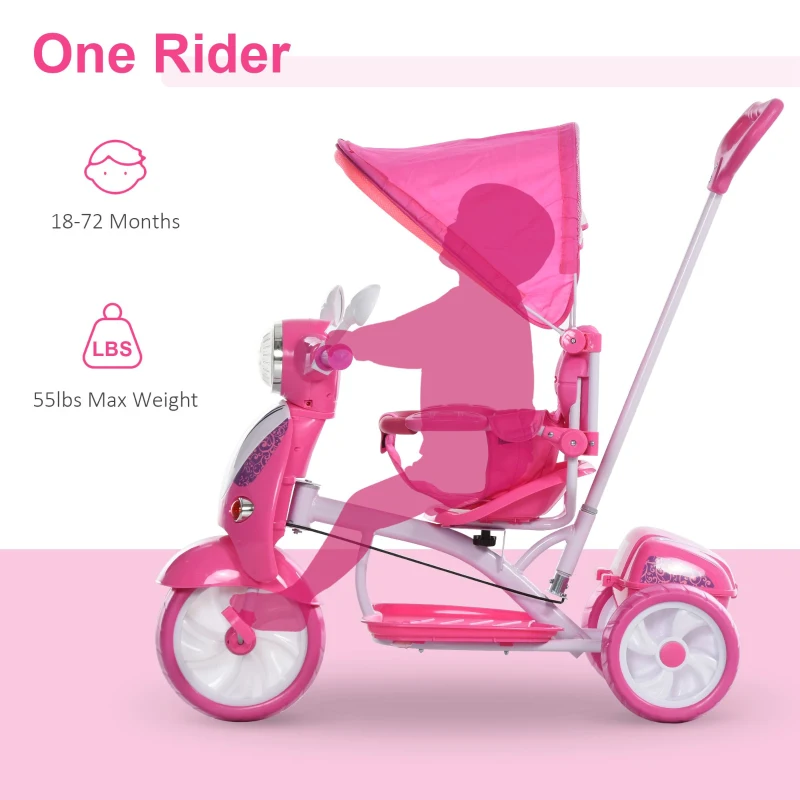 Qaba Children Ride-On Moped Tricycle with a Stylish Design & Interactive Music & Lighting Functions Blue