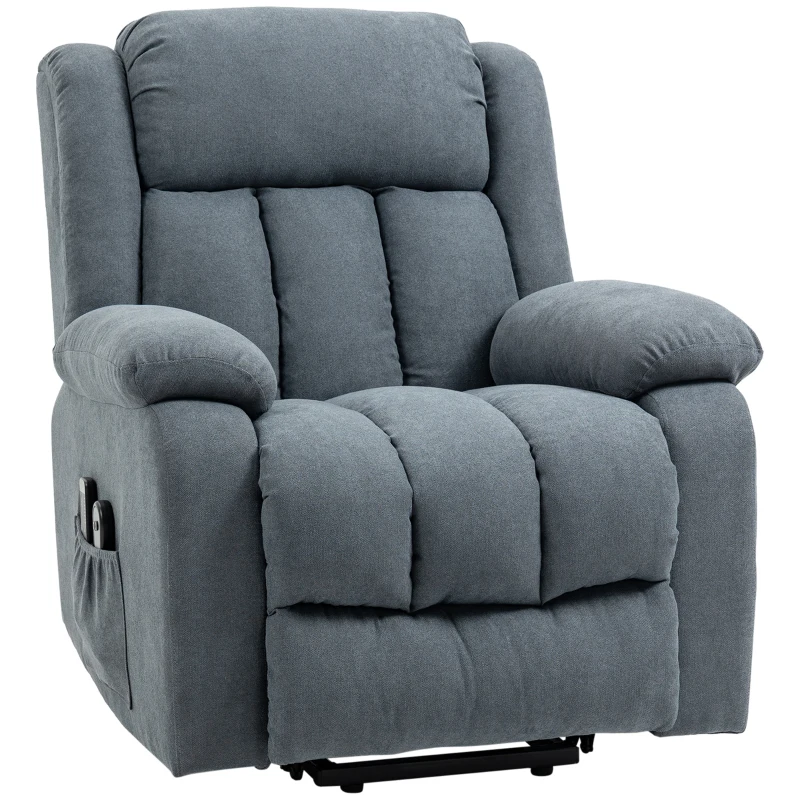 HOMCOM Power Lift Chair for Elderly Big and Tall with Massage, Linen Fabric Upholstered Recliner Sofa Chair with Remote Control, Side Pockets, Grey