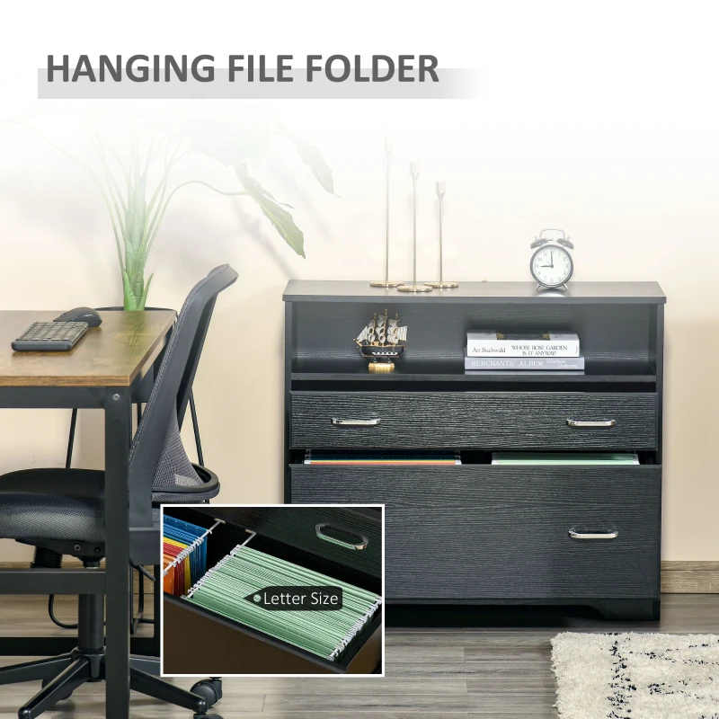 Vinsetto Lateral File Cabinet with 2 Drawers,  Filing Cabinet for Hanging Letter Sized Files, Office Printer Stand, Black