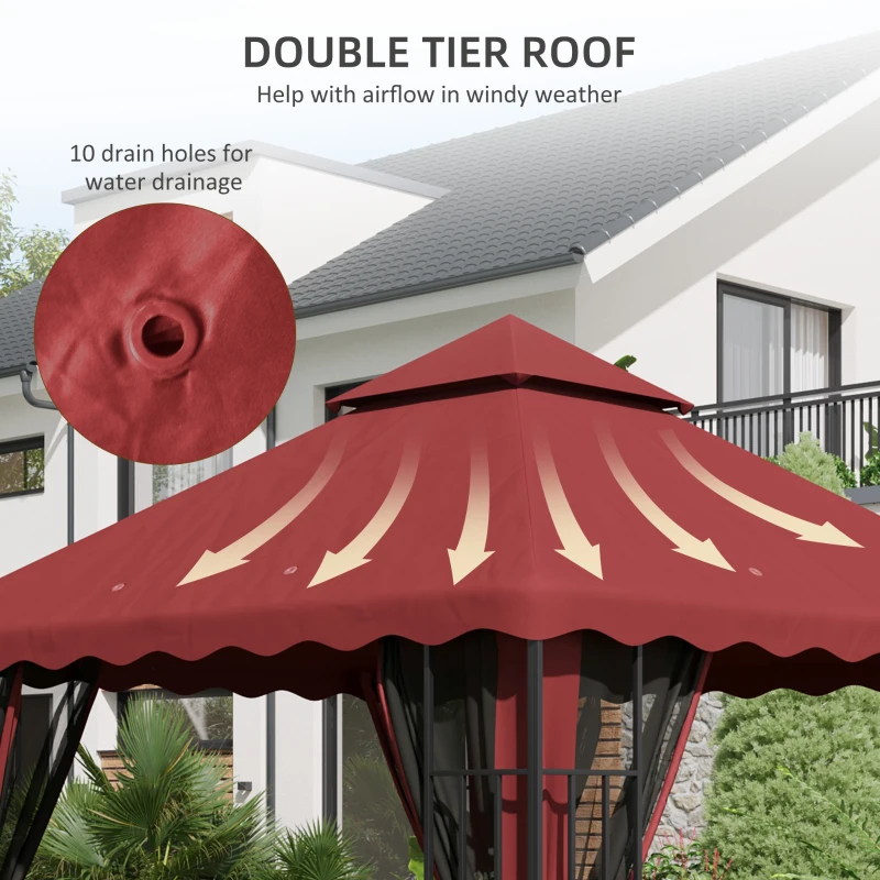 Outsunny 10' x 10' Gazebo Replacement Canopy Cover, 2 Tier Gazebo Roof Replacement TOP ONLY, Burgundy