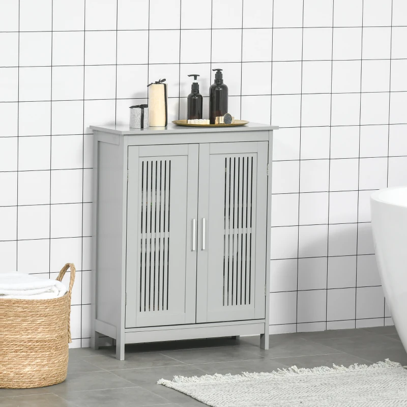 kleankin Modern Bathroom Floor Cabinet, Free Standing Linen Cabinet, Storage with 3 Tier Adjustable Shelves, Grey