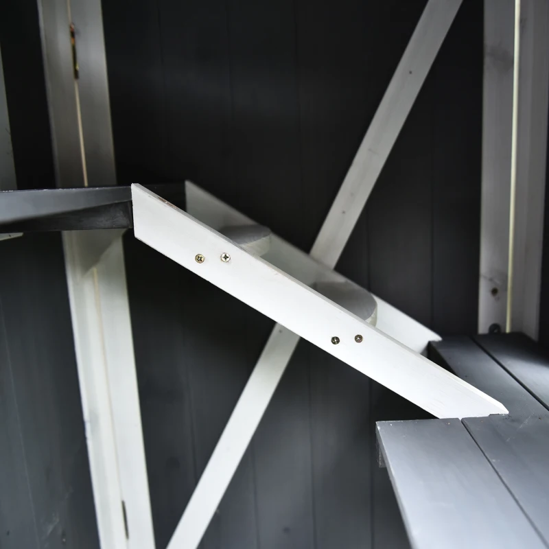 PawHut 43"H Wooden Cat House Outdoor with Hammock, Weatherproof 3-Floor Feral Cat Shelter with Escape Doors, Asphalt Roof, Inside Ladders, Gray