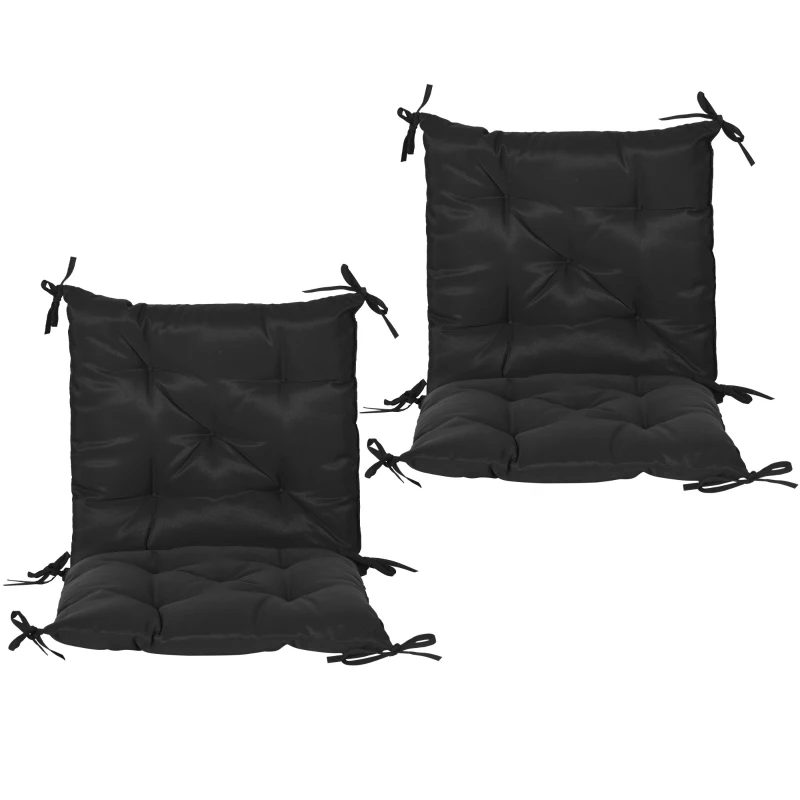 Outsunny Patio Chair Cushions Set of 2, 39" x 20" x 3" Outdoor Tufted Cushion Set with Ties for Indoor Outdoor Garden Furniture, Black