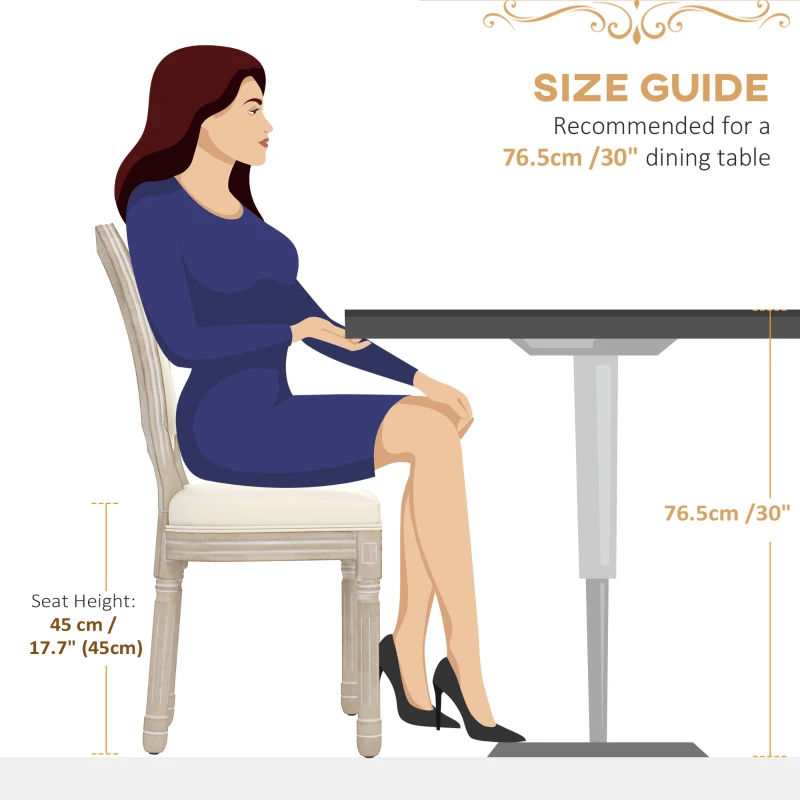 HOMCOM Dining Chairs Set of 2, French Vintage Style Kitchen Chairs with PU Leather Upholstery and Wooden Legs for Dining Room