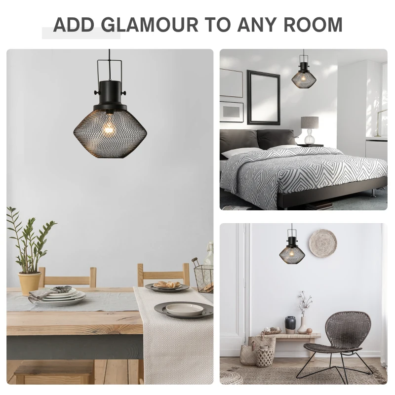 HOMCOM Industrial Pendant Light Fixtures with Adjustable Hanging Chain, Black