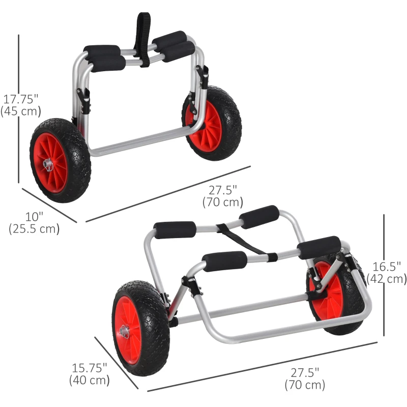 Soozier 198LBS Kayak Cart, Foldable Canoe Dolly, Kayak Carrier Transport Trailer w/ NO-Flat Wheel and Aluminum Frame, Silver