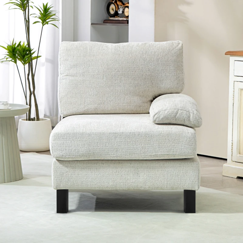 HOMCOM Right Side Module for Modular Sectional Sofa, Upholstered Armchair with Wood Legs and Pocket Spring, Cream White