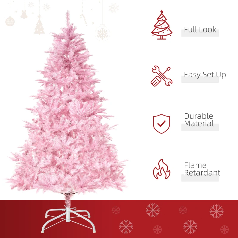 HOMCOM 6FT Artificial Christmas Tree Holiday Xmas Tree Decoration with Automatic Open for Home Party, Pink