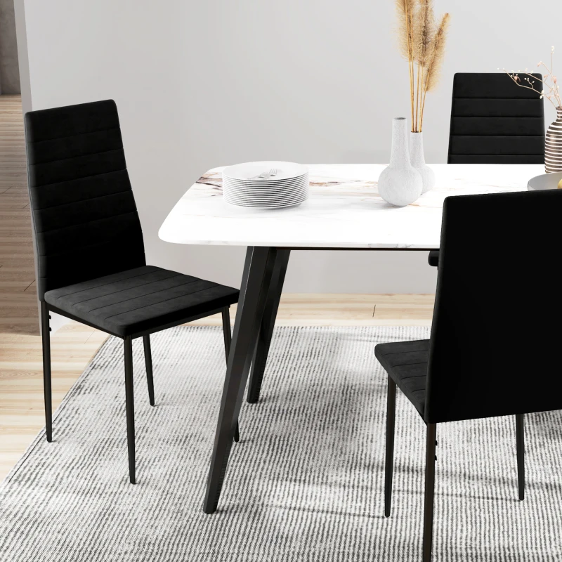 HOMCOM Modern Dining Chairs, Set of 4, High Back Upholstery and Metal Legs for the Living Room, Kitchen, Home Office, Black