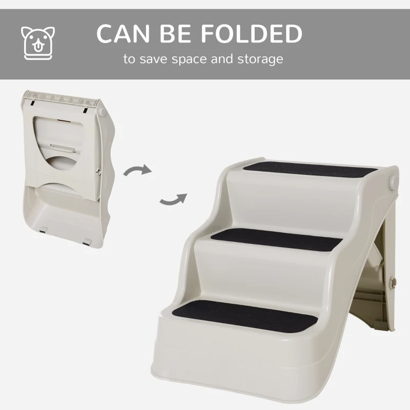 PawHut Pet Stairs Dogs and Cats Folding Ladder Puppy Portable 3 Steps Home Travel Using Cream