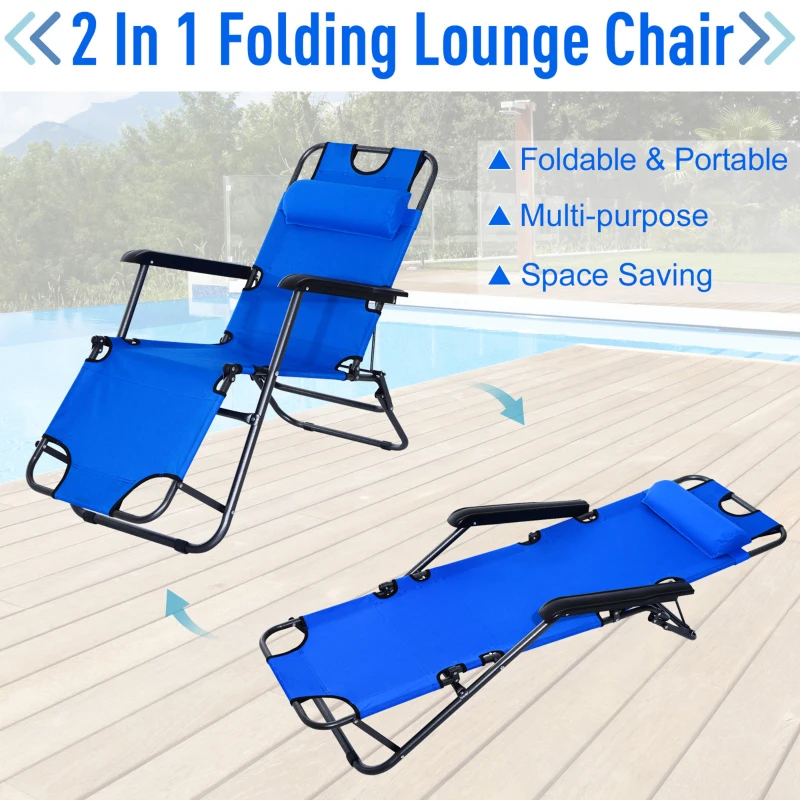 Outsunny Folding Lounge Chair Portable Chaise Sun Lounger Recliner Outdoor Blue