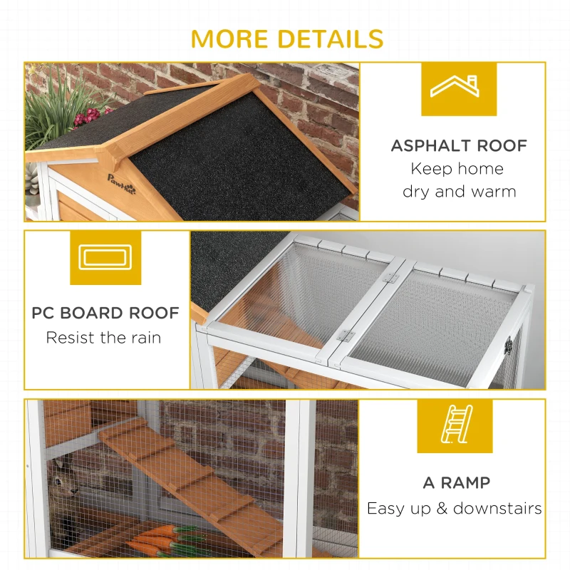 PawHut 65" Wooden Rabbit Hutch, Pet Playpen with Openable Roof, Storage Box, for Rabbits and Small Animals, Yellow