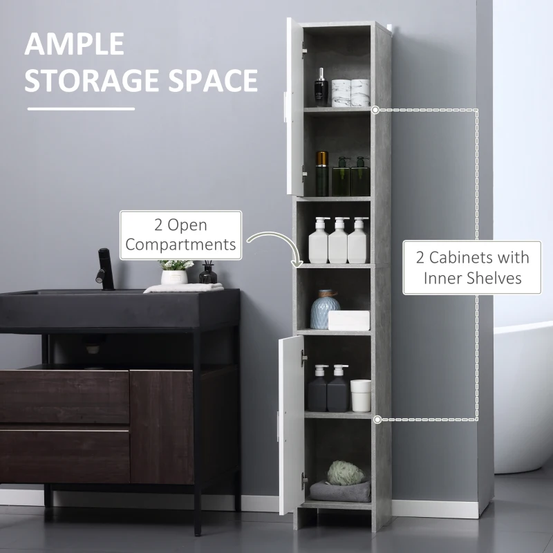 kleankin 71" Tall Bathroom Storage Cabinet, Narrow Bathroom Cabinets with 2 Doors and 6-tier Shelving, Grey