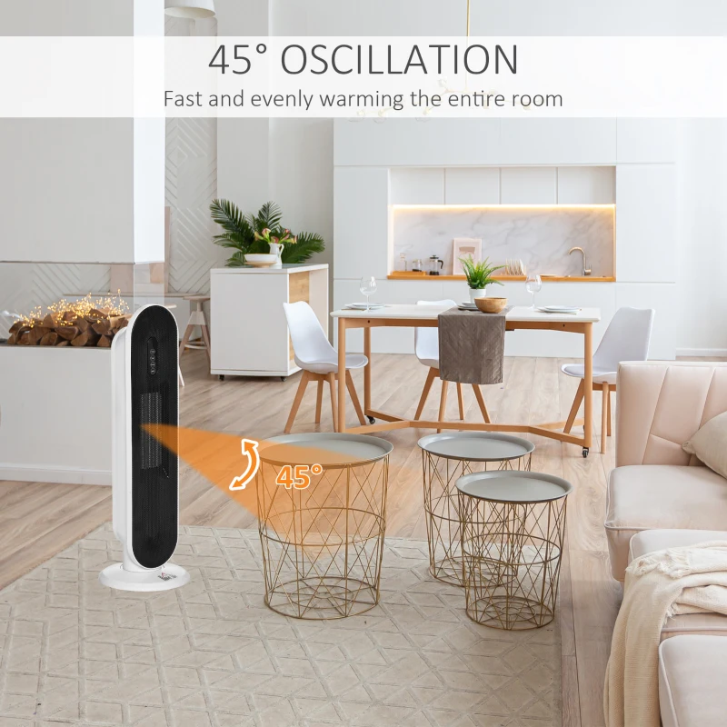 HOMCOM Ceramic Space Heater, Indoor Tower Heater with 45 Degree Oscillation, Remote Control, 24H Timer, Tip-Over & Overheating Protection, 1500W/1000W