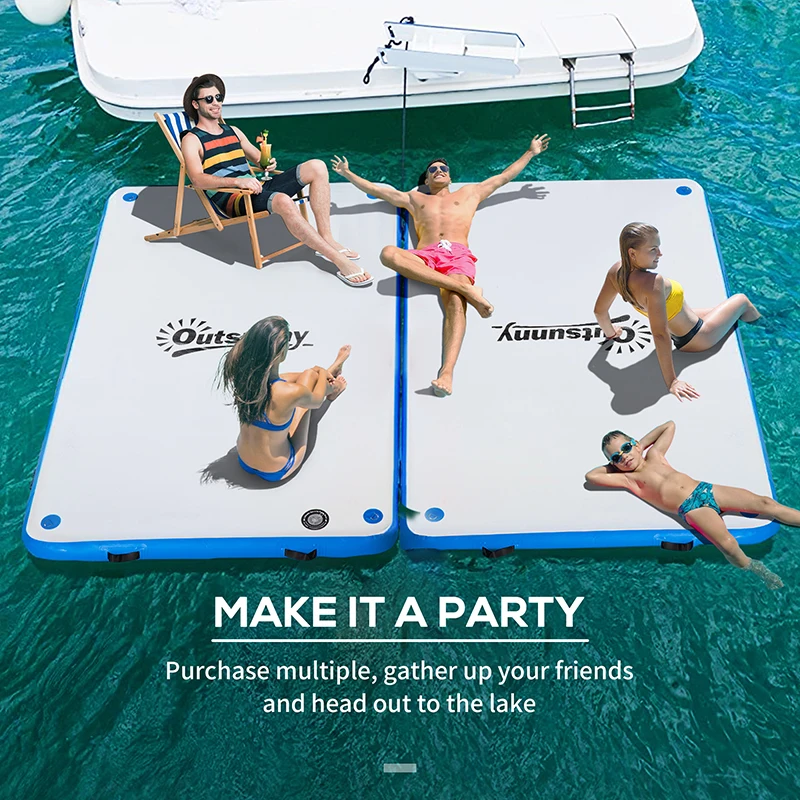 Outsunny 10 x 7ft Water Inflatable Floating Dock, Inflatable Platform Island, Large Floating Mat Raft with Air Pump & Backpack, for Pool, Beach, Ocean, White