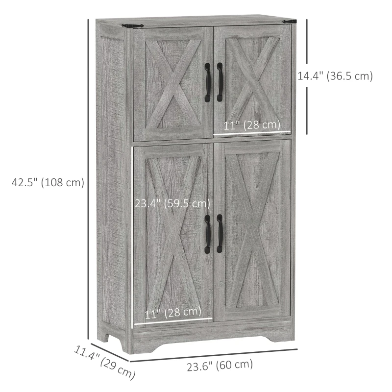 HOMCOM Farmhouse Kitchen Pantry, Freestanding Kitchen Pantry Storage Cabinet with Barn Doors and Adjustable Shelves, Grey