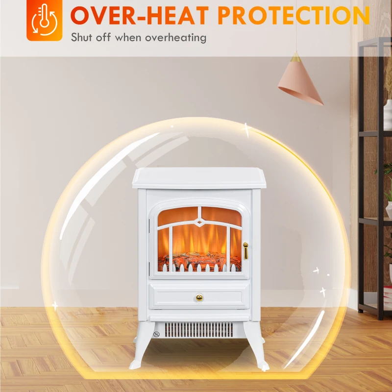 HOMCOM Fireplace Stove, Electric Fireplace Heater with Realistic LED Flames and Logs, 725W/1450W, White