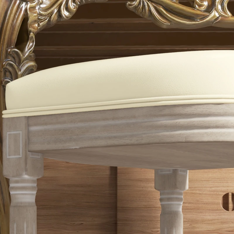 HOMCOM Dining Chairs Set of 2, French Vintage Style Kitchen Chairs with PU Leather Upholstery and Wooden Legs for Dining Room