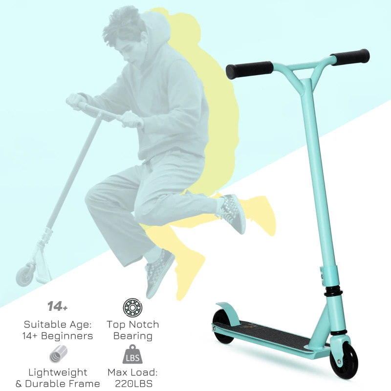 Aosom Stunt Scooter, Pro Scooter, Entry Level Freestyle Scooter w/ Lightweight Alloy Deck for 14 Years and Up Teens, Adults, Blue