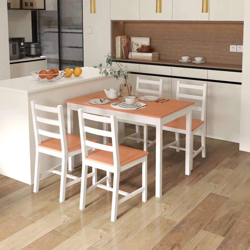HOMCOM Dining Table Set for 4, 5 Piece Modern Kitchen Table and Chairs, Solid Wood Dining Room Set for Small Spaces, Breakfast Nook, White