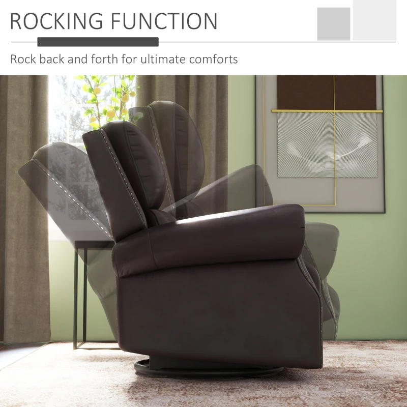 HOMCOM Swivel Recliner Chair, Reclining Sofa, PU Leather Rocker with Thick Padded Back and Seat for Living Room, Brown