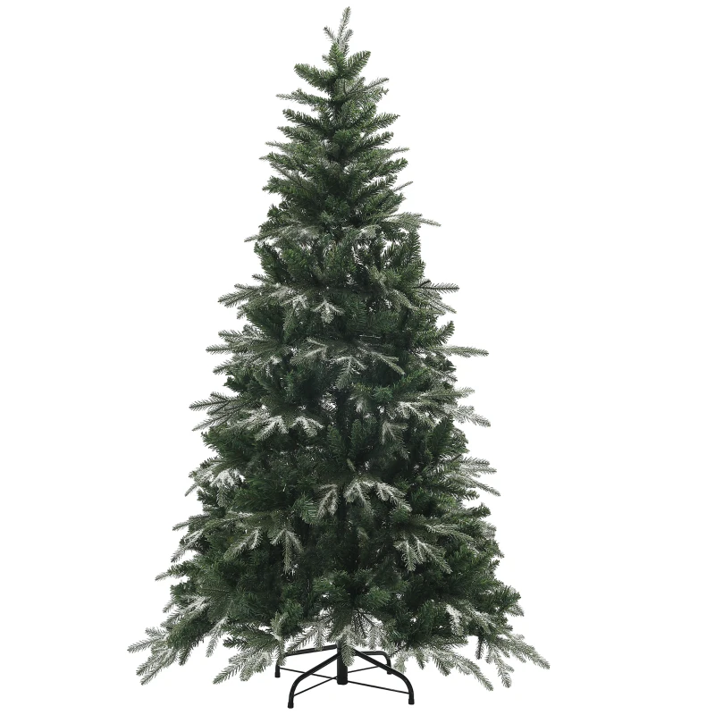HOMCOM 6ft Flocked Christmas Tree, Artificial Christmas Tree with 850 Branch Tips, Metal Base, Automatic Open, Green