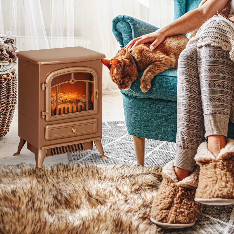 HOMCOM Fireplace Stove, Electric Fireplace Heater with Realistic LED Flames and Logs, 725W/1450W, Dark Brown