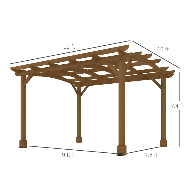 Outsunny 10' x 12' Wood Pergola, Outdoor Gazebo Grape Trellis with Arched Roof for Climbing Plant Support, Dark Brown