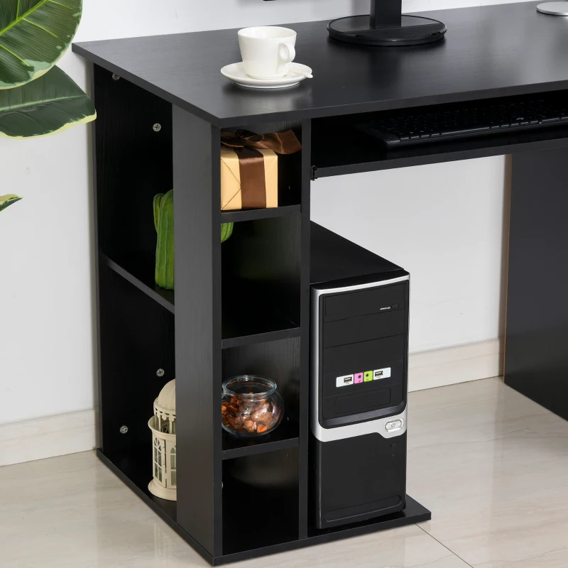 HOMCOM 47.25" Computer Desk with Keyboard Tray, CPU Stand, Writing Desk with Drawer and Storage Shelves, Black