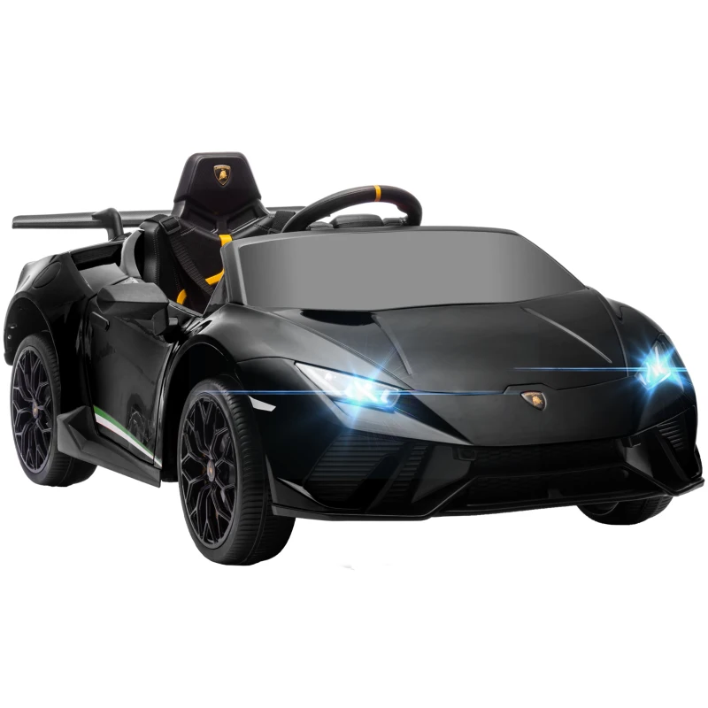 Qaba 12V Lamborghini Huracan Licensed Kids Electric Car with Parent Remote Control, Spring Suspension, Transport Wheel, Black(m-11)